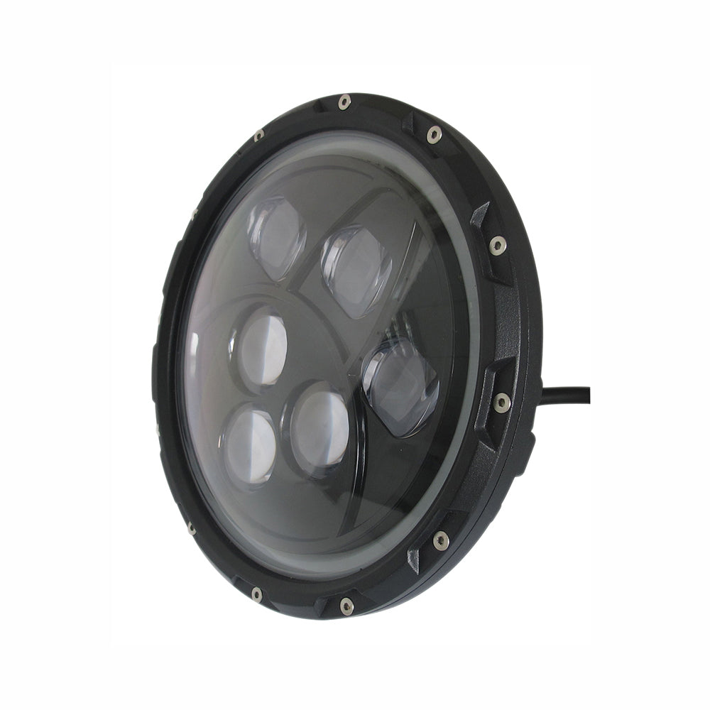 Quake LED Headlight 7 Inch Headlight 60 Watt High/Low White Full Halo Chrome Reflector Tempest - QTE460