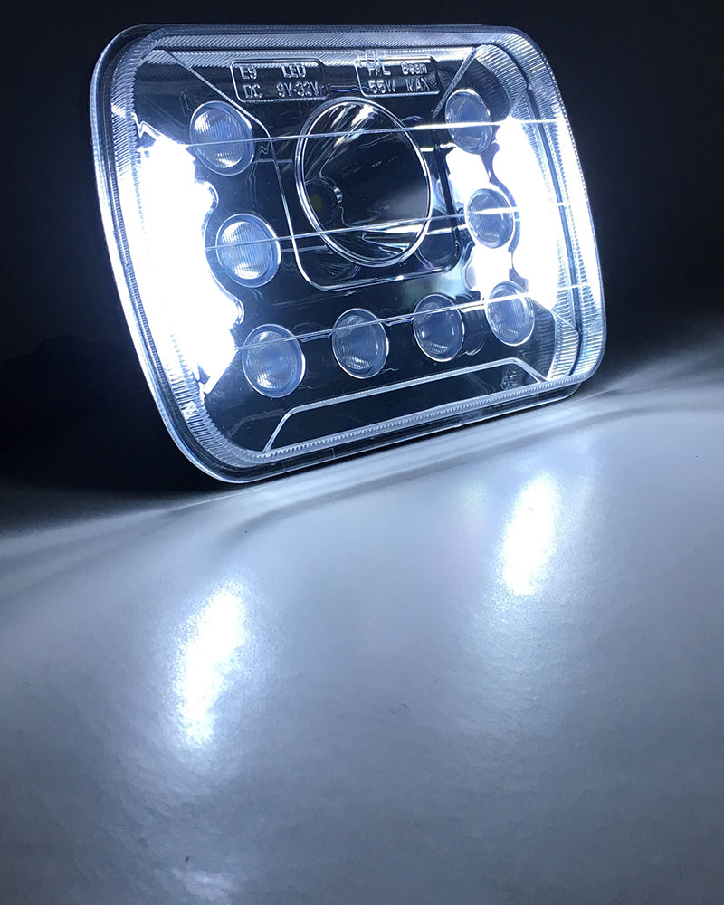Quake LED Headlight 5x7 Inch Headlight 39 Watt High/Low Half Halo Jeep YJ/XJ Tempest Series - QTE462