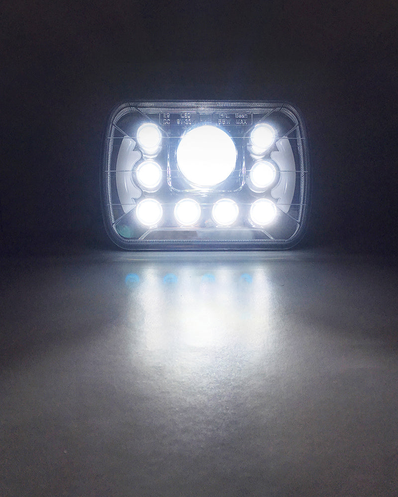 Quake LED Headlight 5x7 Inch Headlight 39 Watt High/Low Half Halo Jeep YJ/XJ Tempest Series - QTE462