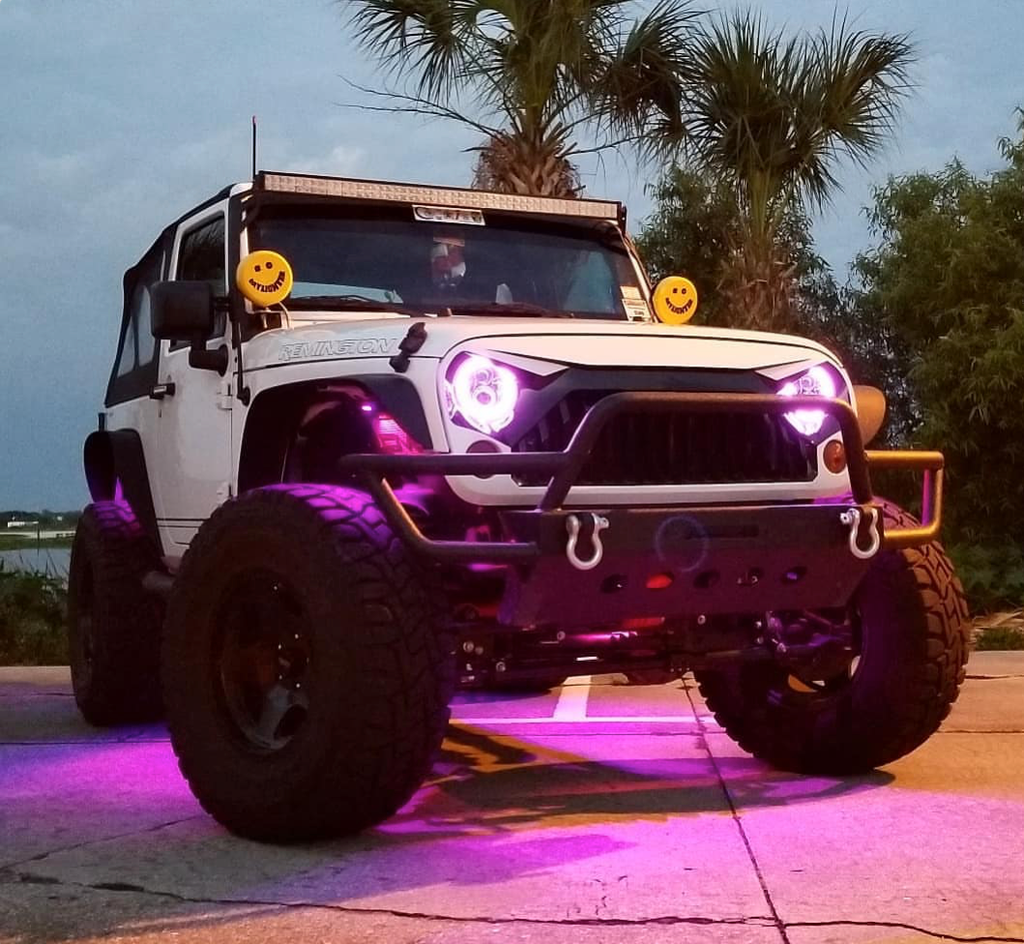 Quake LED Headlight 7 Inch RGB Accent Headlight High/Low RGB Full Halo Black Reflector Tempest - QTE555