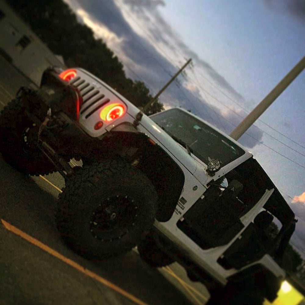 Quake LED Headlight 7 Inch RGB Accent Headlight High/Low RGB Full Halo Black Reflector Tempest - QTE555