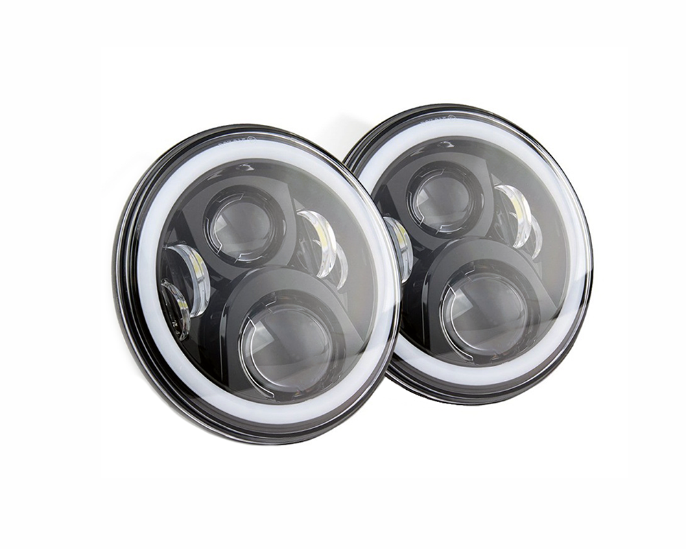 Quake LED Headlight 7 Inch RGB Accent Headlight High/Low RGB Full Halo Black Reflector Tempest - QTE555