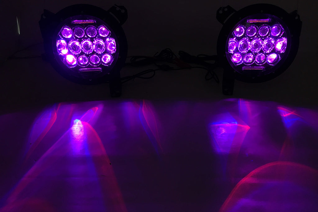 Quake LED Headlight 7 in. RGB Headlight Tempest Chrome Or Black Reflector - QTE769