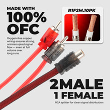 Load image into Gallery viewer, Level 2 RCA 100% Copper OFC Y Connector 1 FEMALE to 2 MALE - 10 Pack