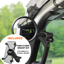 Load image into Gallery viewer, CMM Offroad Mirrors 1" Ball Mount + Ram Mount with X-Grip XL / black / 6" + 1" Ball Mount on the end JL/JLU A-Pillar Side Jeep Mirrors with Base Mount Driver AND Passenger