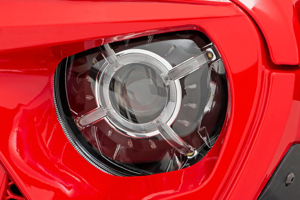Rough Country Headlights Jeep 9-Inch LED Projection Headlights 18-20 Wrangler JL/JLU, 20-Present Gladiator JT Rough Country - RCH5100