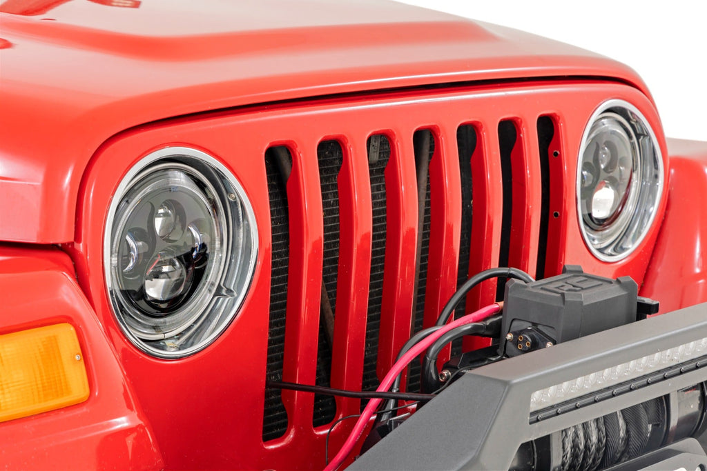Rough Country Headlights Headlights DRL Halo LED 7 Inch 97-06 Jeep Wrangler TJ 4WD Rough Country - RCH5400