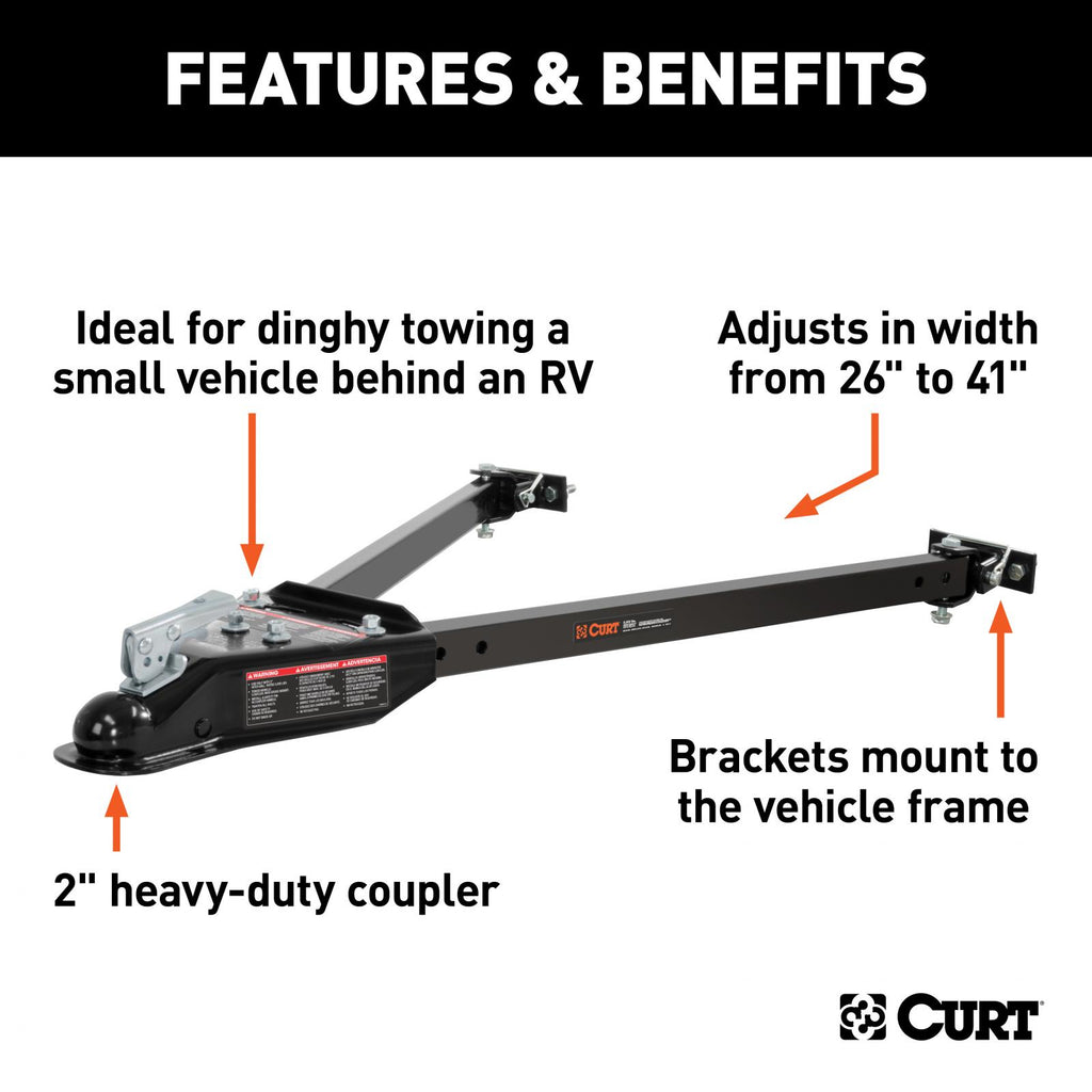 Curt Tow Bar with Adjustable-Width Arms Car Mount 2 Inch Ball 5000 lbs. Safety Cables and Coupler Lock Sold Separately) RockJock 4X4