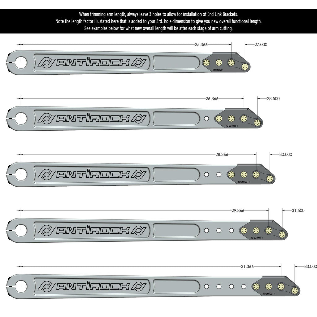 Antirock Aluminum Prerunner Arms 27 Inch-33 Inch Long C-C 35 Spline Incl. Hardware RockJock 4x4