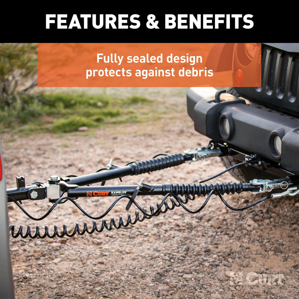 Curt Rambler Steel RV Tow Bar 7500 Lbs. 2 Inch Shank) Includes Tow Bar Safety Cables Hitch Pin and Clip RockJock 4X4