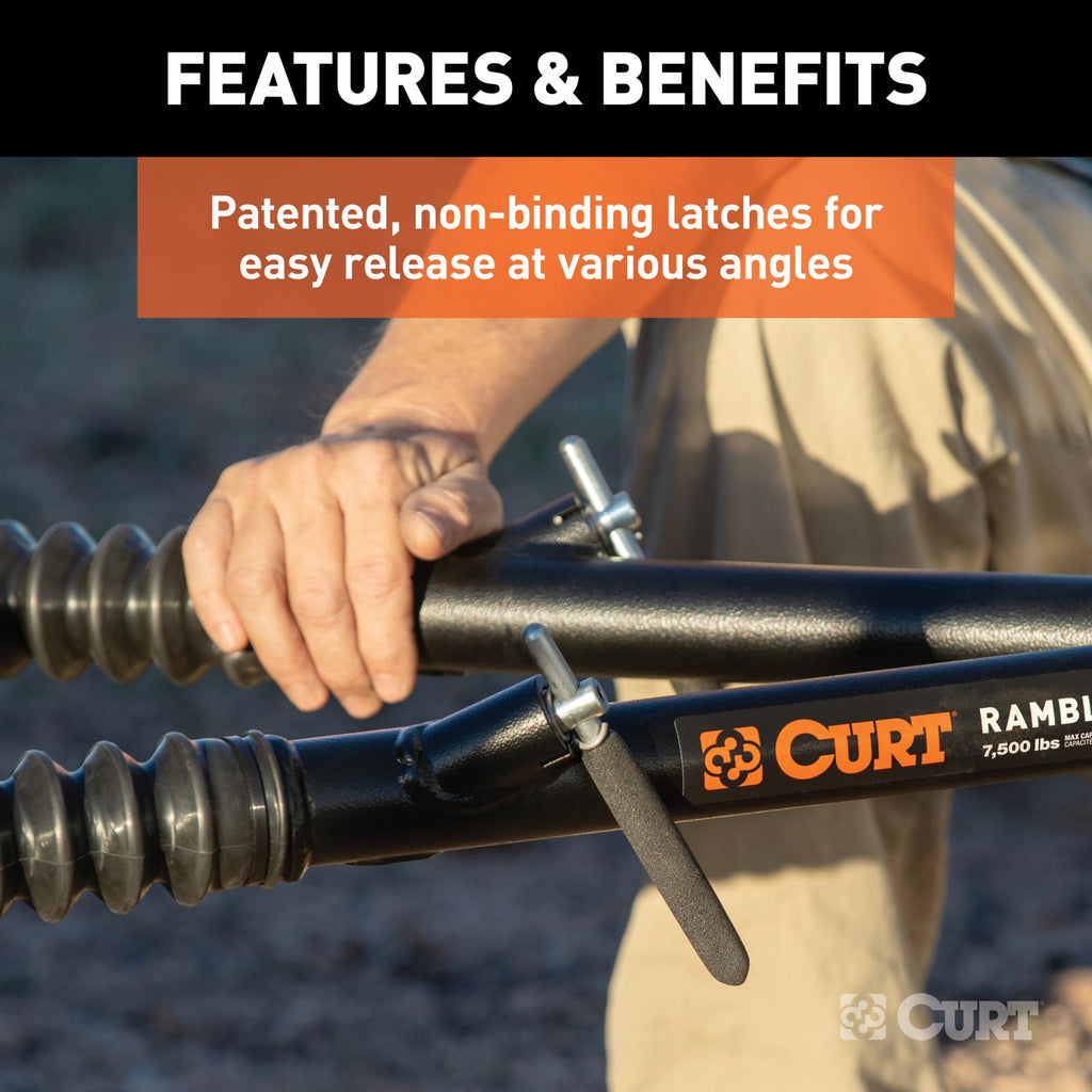 Curt Rambler Steel RV Tow Bar 7500 Lbs. 2 Inch Shank) Includes Tow Bar Safety Cables Hitch Pin and Clip RockJock 4X4