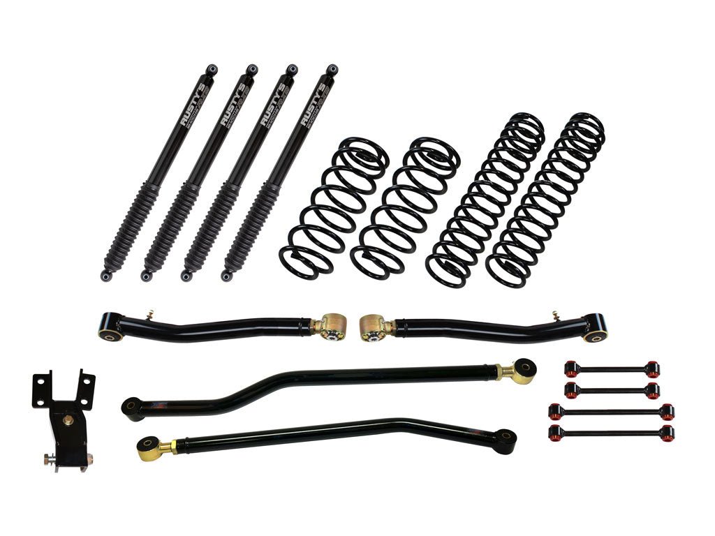 Rusty's Off Road Products Front Lower Control Arms w/ Forged Rubber End - High Clearance (JLJT) - (SKU: RC-CA211HC-JLJT) / RX800 Series (SKU: R-823 / R-823) / 2018 - 2023 Gasoline Engine Rusty's JL Wrangler 2" Basic Kit
