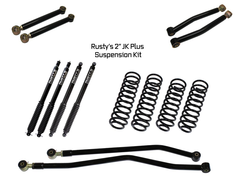 Rusty's Off Road Products RX800 Series (SKU: R-827 / R-826) / Adjustable Control Arms with Forged Rubber Ends (SKU: RC-CA211-JK / RC-CA212-JKJL) Rusty's JK Wrangler 2" Plus Kit
