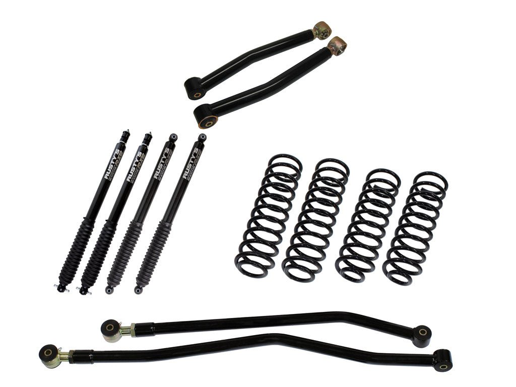 Rusty's Off Road Products RX800 Series (SKU: R-827 / R-826) / Adjustable Control Arms with Forged Flex Ends (SKU: RC-CA411-JK) Rusty's JK Wrangler 2" Starter Kit