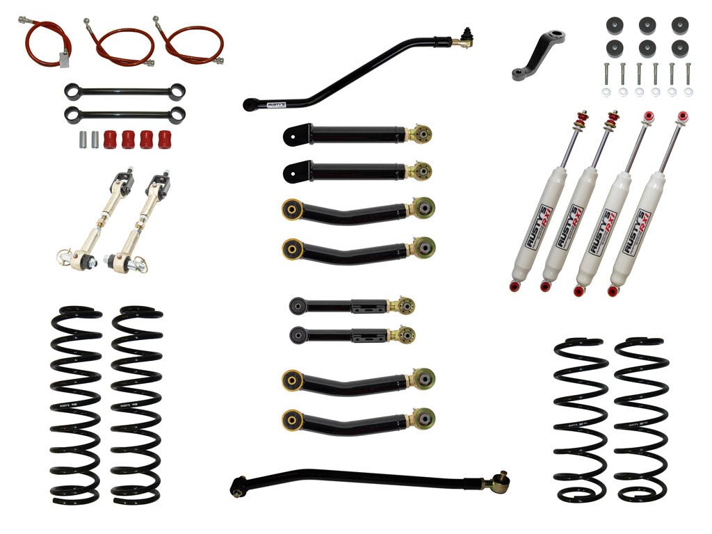 Rusty's Off Road Products RX100 Series (SKU: RX-36 / RX-13) / Adjustable Control Arms with Forged Flex Ends (SKU: RC-CA411-UV / RC-CA421-UV / RC-CA411-UV / RC-CA422-UV) Rusty's TJ / LJ Wrangler 4.5" Advanced Kit