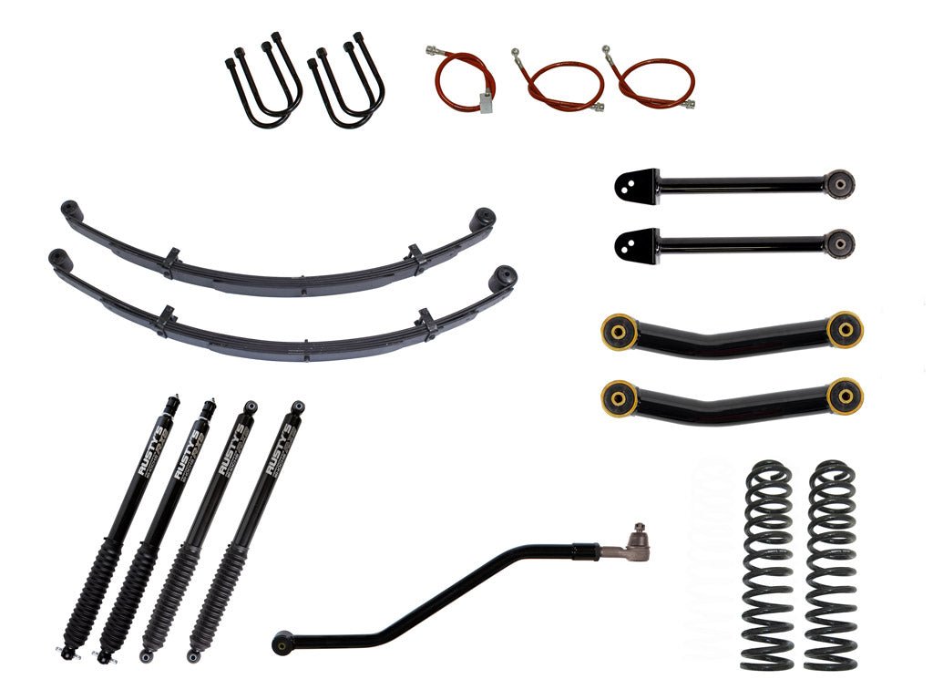 Rusty's Off Road Products RX800 Series (SKU: R-827 / R-826) / Fixed Length Upper and Lower Control Arms (SKU: RC-CA111-UV / RC-CA121-UV) / Dana 35 / Dana 44 (SKU: RC-UB-2) Rusty's XJ Cherokee 3" Advanced Kit