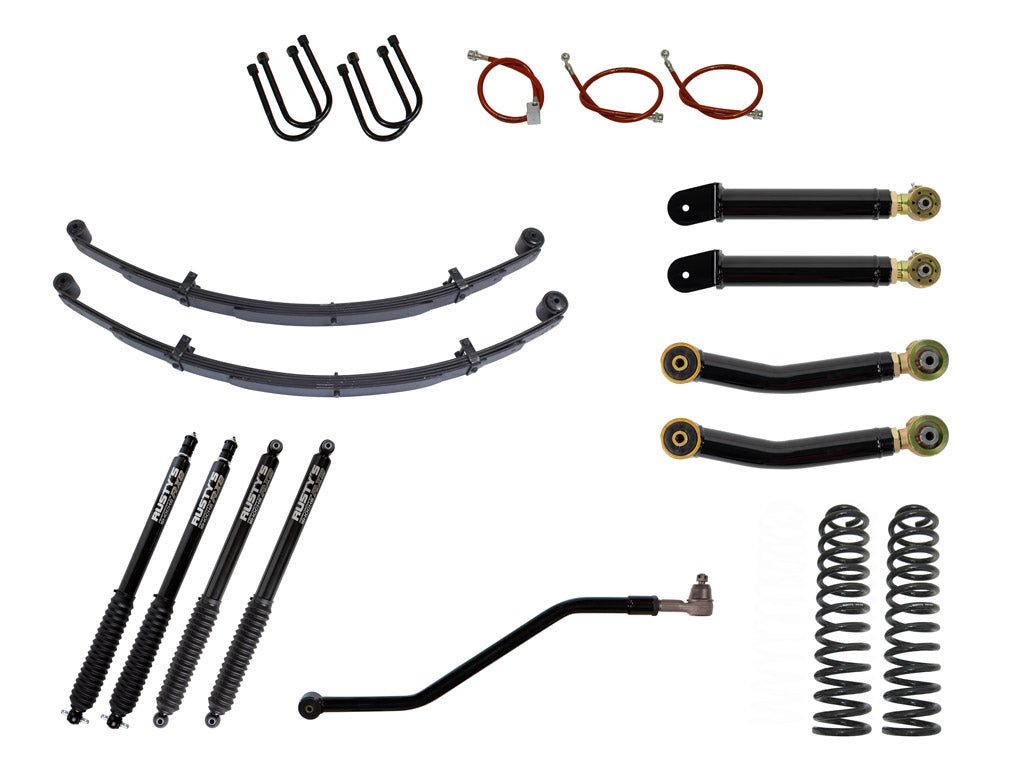 Rusty's Off Road Products RX800 Series (SKU: R-827 / R-826) / Adjustable Control Arms with Forged Flex Ends (SKU: RC-CA411-UV / RC-CA421-UV) / Dana 35 / Dana 44 (SKU: RC-UB-2) Rusty's XJ Cherokee 3" Advanced Kit