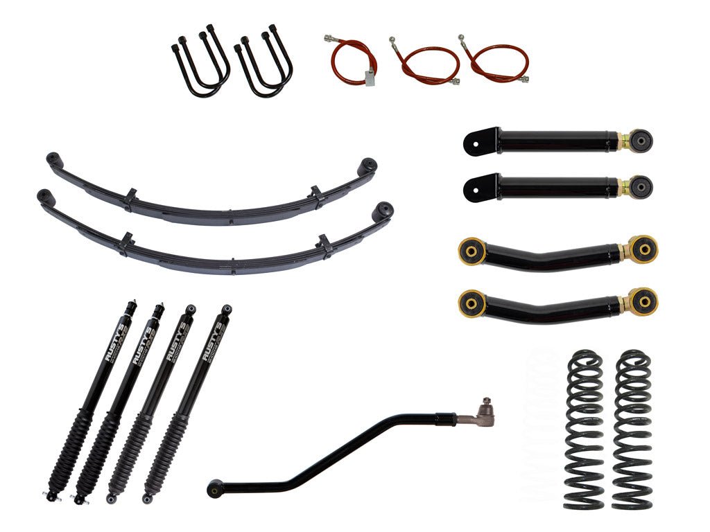 Rusty's Off Road Products RX800 Series (SKU: R-827 / R-826) / Adjustable Control Arms with Forged Rubber Ends (SKU: RC-CA211-UV / RC-CA221-UV) / Dana 35 / Dana 44 (SKU: RC-UB-2) Rusty's XJ Cherokee 3" Advanced Kit