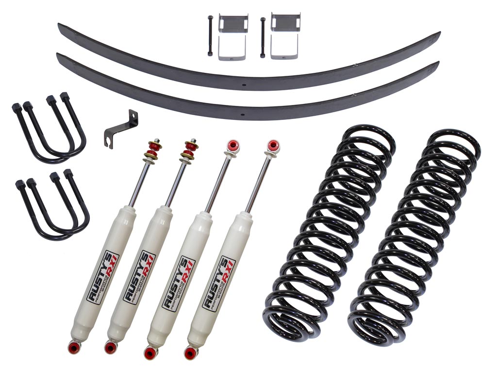 Rusty's Off Road Products RX100 Series (SKU: RX-27 / RX-13) / Standard (150lb/in) (SKU: RC-CS300-XJ) / Dana 35 / Dana 44 (SKU: RC-UB-2) Rusty's MJ Comanche 3" Add-A-Leaf Kit