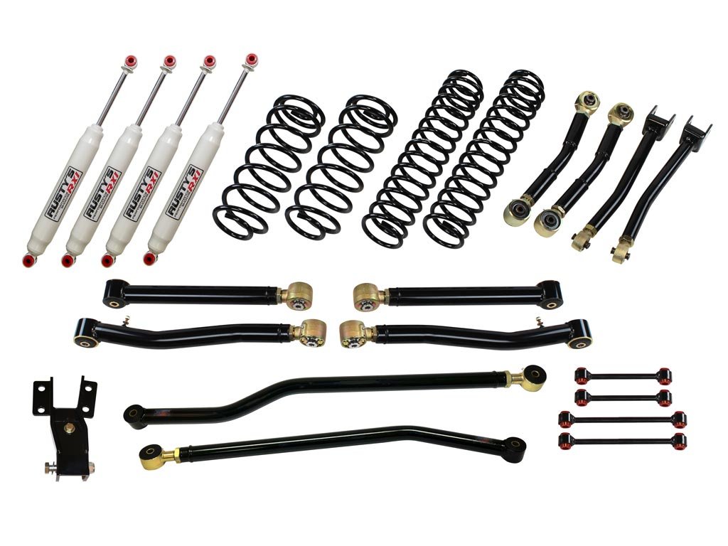 Rusty's Off Road Products Adjustable Control Arms with Forged Rubber Ends (SKU: RC-CA211HC-JLJT / RC-CA421-JLJT / RC-CA212-JKJL / RC-CA222-JKJL) / RX100 Series (SKU: R-123 / R-118) / 2018 - 2023 Gasoline Engine Rusty's JL Wrangler 3" Advanced Kit
