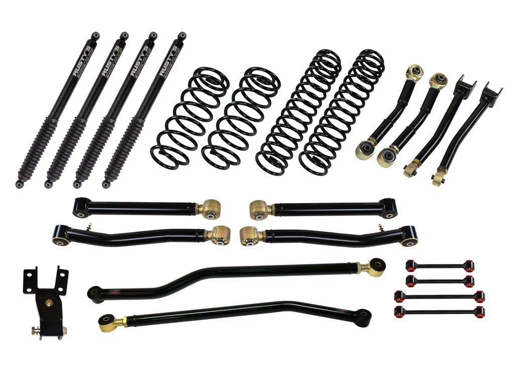 Rusty's Off Road Products Adjustable Control Arms with Forged Rubber Ends (SKU: RC-CA211HC-JLJT / RC-CA421-JLJT / RC-CA212-JKJL / RC-CA222-JKJL) / RX800 Series (SKU: R-821 / R-818) / 2018 - 2023 Gasoline Engine Rusty's JL Wrangler 3" Advanced Kit