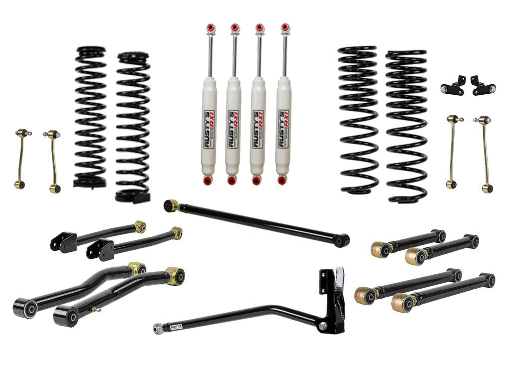 Rusty's Off Road Products Adjustable Control Arms with Forged Rubber Ends - (SKU: RC-CA211HC-JLJT / RC-CA421-JLJT  / RC-CA212-JT  /  RC-CA222-JT) / RX100 Series (SKU: R-118 / R-111) / 2018 - 2023 Gasoline Engine Rusty's JT Gladiator 4" Advanced Kit