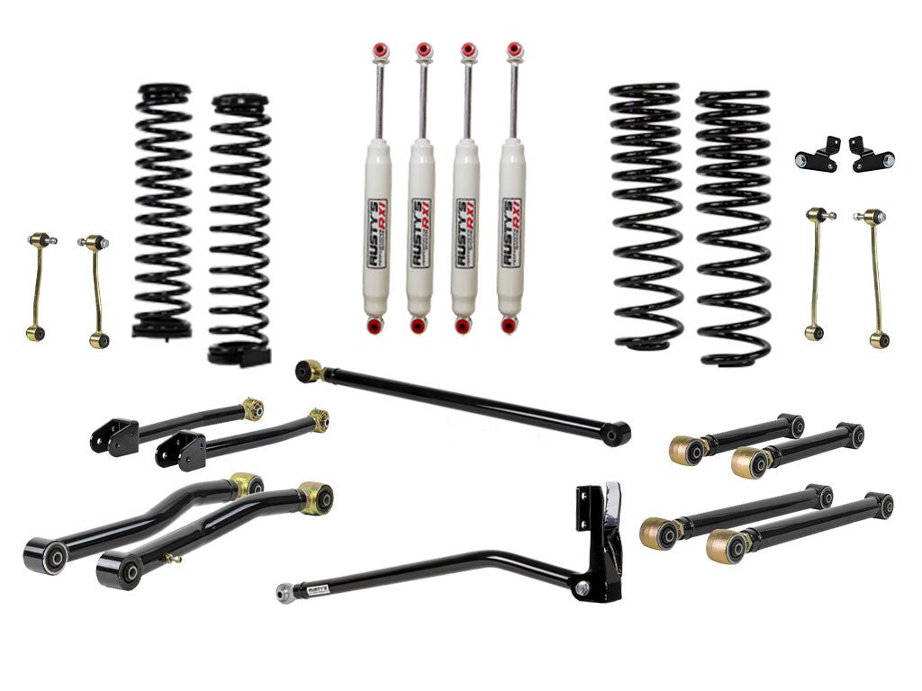 Rusty's Off Road Products Adjustable Control Arms with Forged Rubber Ends - (SKU: RC-CA211HC-JLJT / RC-CA421-JLJT  / RC-CA212-JT  /  RC-CA222-JT) / RX100 Series (SKU: R-123 / R-111) / 2018 - 2023 Gasoline Engine Rusty's JT Gladiator 2" Advanced Kit