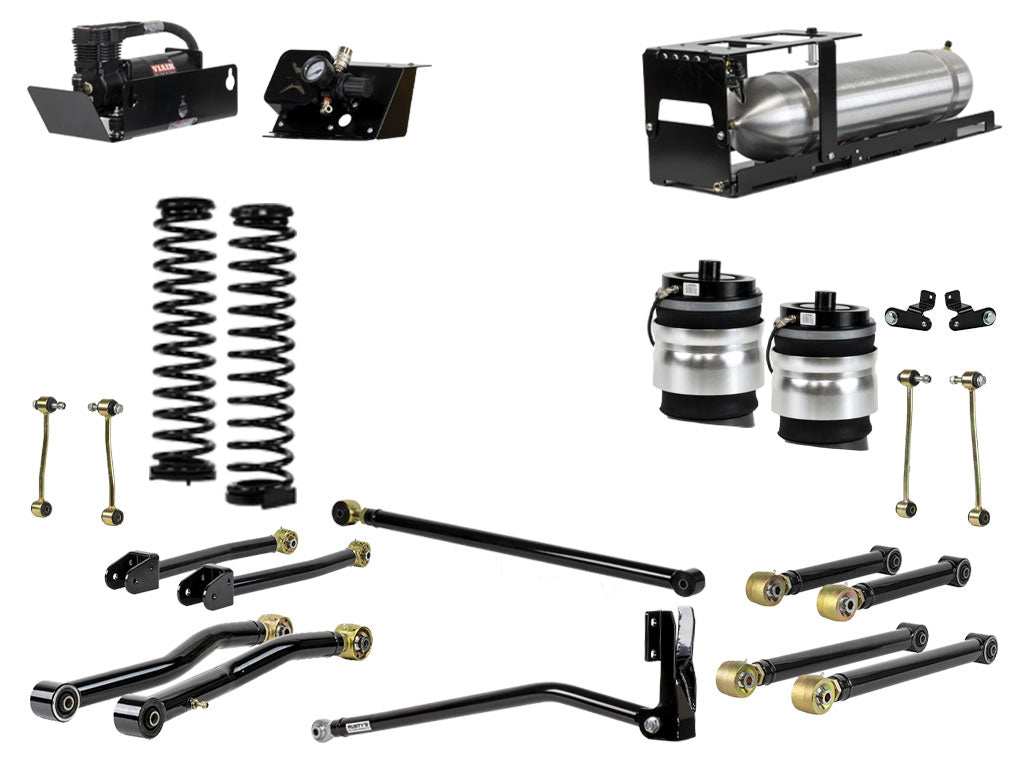 Rusty's Off Road Products Adjustable Control Arms with Forged Rubber Ends - (SKU: RC-CA211HC-JLJT / RC-CA421-JLJT  / RC-CA212-JT  /  RC-CA222-JT) / No Shocks Supplied / 2024 - Later Gasoline Engine Rusty's JT Gladiator 4" Overland Advanced Kit with Rear Air Bags