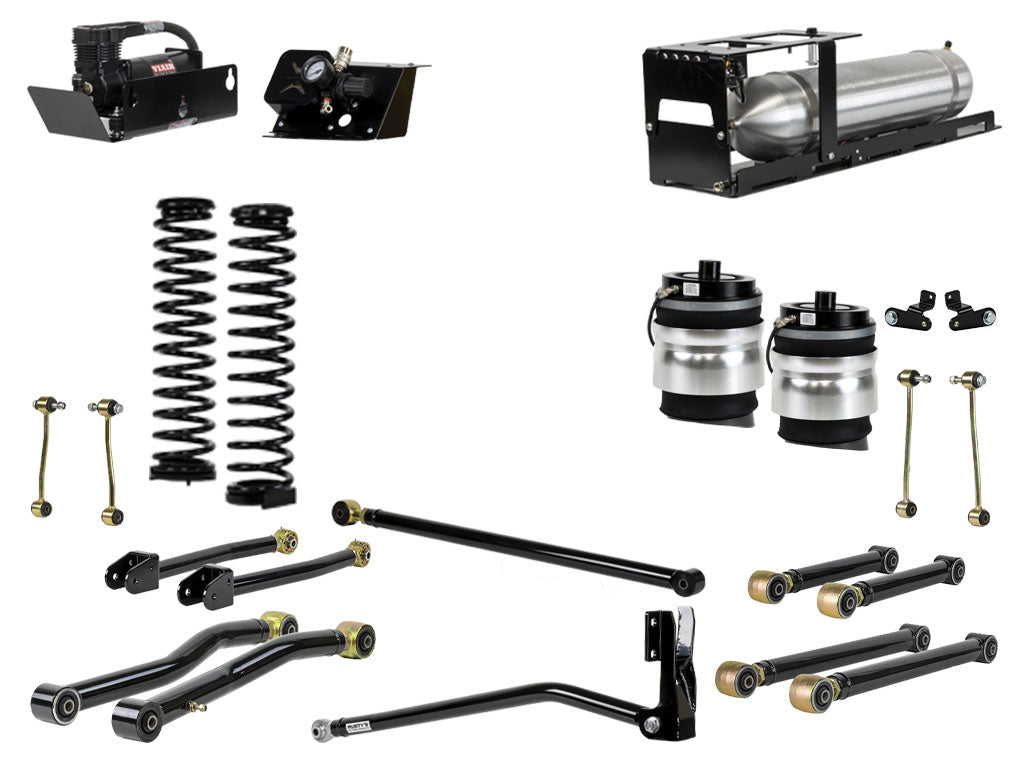 Rusty's Off Road Products Adjustable Control Arms with Forged Rubber Ends - (SKU: RC-CA211HC-JLJT / RC-CA421-JLJT  / RC-CA212-JT  /  RC-CA222-JT) / No Shocks Supplied / 2018 - 2023 Gasoline Engine Rusty's JT Gladiator 4" Overland Advanced Kit with Rear Air Bags
