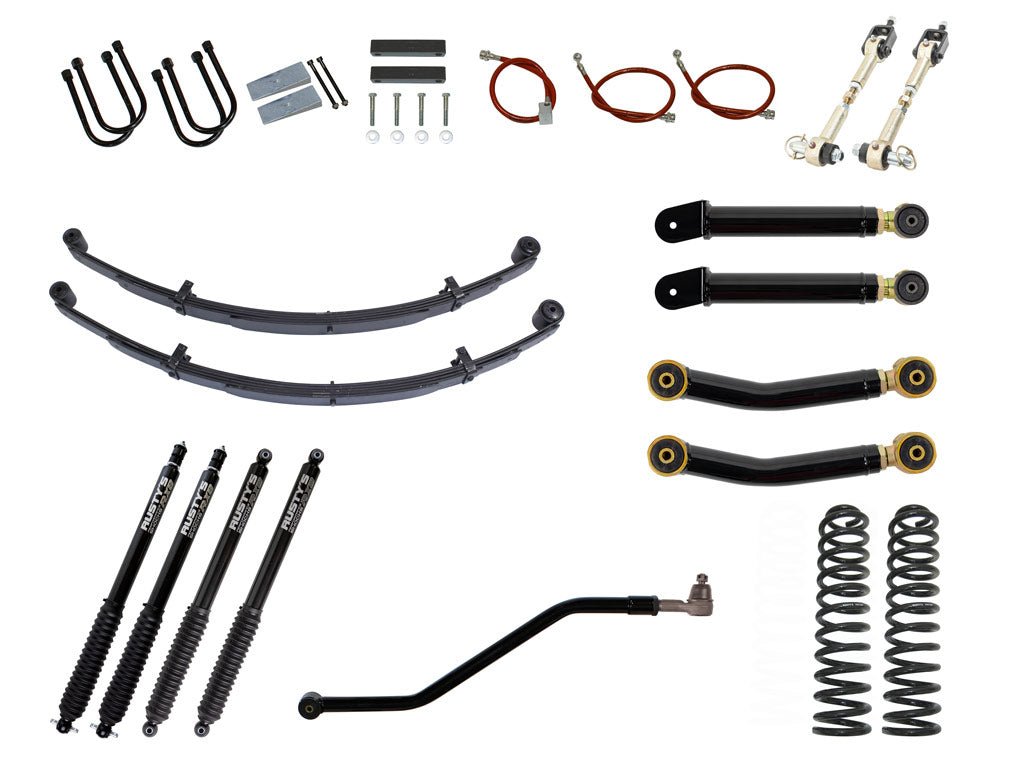 Rusty's Off Road Products RX800 Series (SKU: R-836 / R-813) / Adjustable Control Arms with Forged Rubber Ends (SKU: RC-CA211-UV / RC-CA221-UV) / Dana 35 / Dana 44 (SKU: RC-UB-2) Rusty's XJ Cherokee 4.5" Advanced Kit