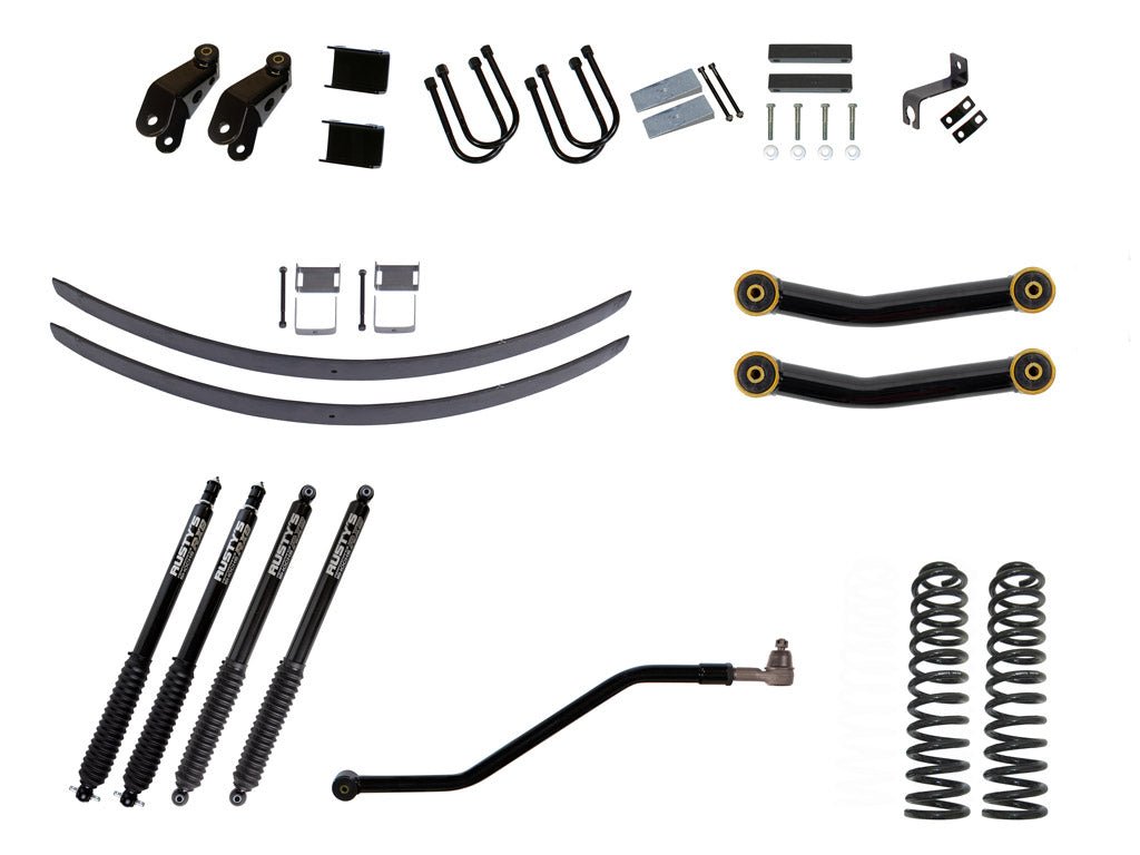 Rusty's Off Road Products RX800 Series (SKU: R-836 / R-813) / Fixed Lower Control Arms (SKU: RC-CA111-UV) / Dana 35 / Dana 44 (SKU: RC-UB-2) Rusty's XJ Cherokee 4.5" Add-A-Leaf Kit