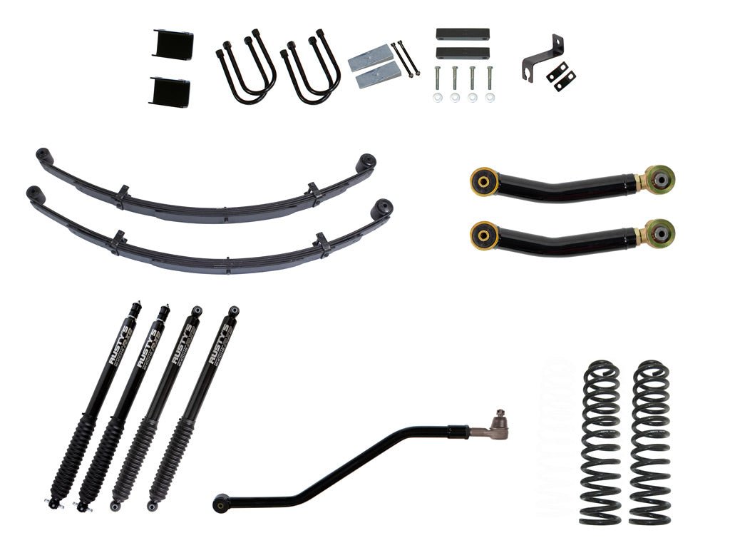 Rusty's Off Road Products RX800 Series (SKU: R-836 / R-813) / Adjustable Control Arms with Forged Flex Ends (SKU: RC-CA411-UV) / Dana 35 / Dana 44 (SKU: RC-UB-2) Rusty's XJ Cherokee 4.5" Spring Pack Kit