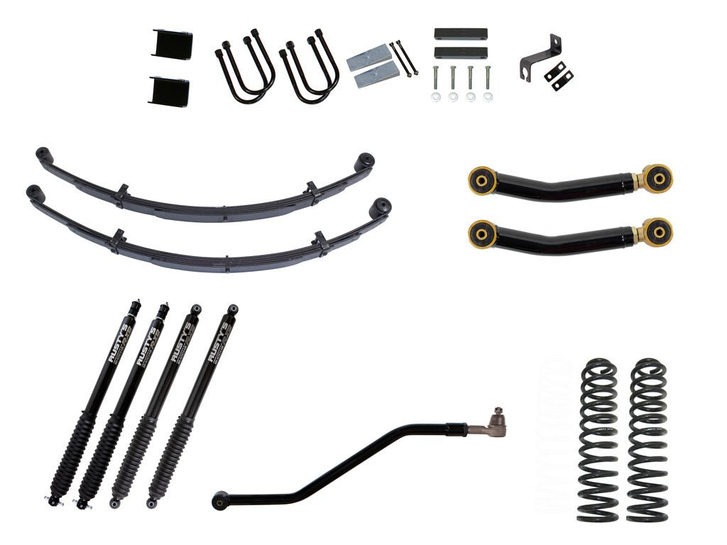 Rusty's Off Road Products RX800 Series (SKU: R-836 / R-811) / Adjustable Control Arms with Forged Rubber Ends (SKU: RC-CA211-UV) / Dana 35 / Dana 44 (SKU: RC-UB-2) Rusty's MJ Comanche 4.5" Spring Pack Kit