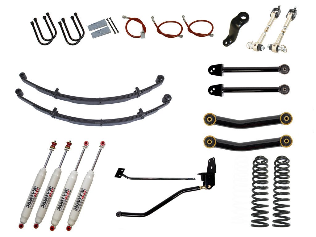 Rusty's Off Road Products RX100 Series (SKU: RX-16 / RX-11) / Fixed Length Upper and Lower Control Arms (SKU: RC-CA111-UV / RC-CA121-UV) / Dana 35 / Dana 44 (SKU: RC-UB-2) Rusty's XJ Cherokee 6.5" Spring Pack Kit