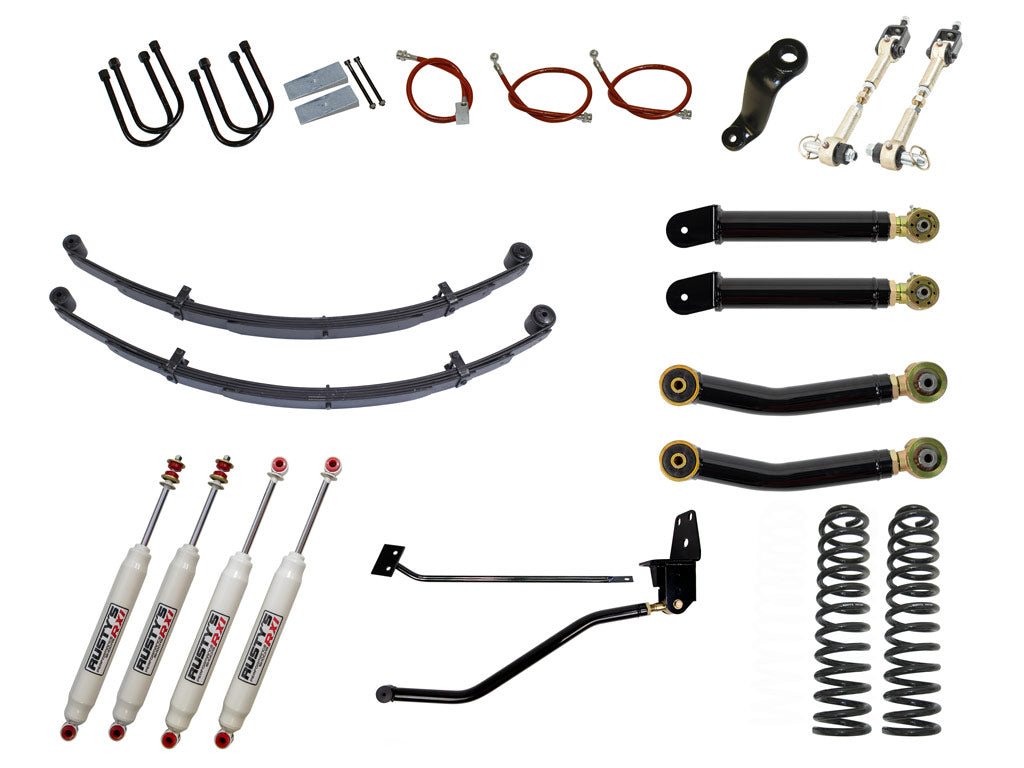 Rusty's Off Road Products RX100 Series (SKU: RX-16 / RX-11) / Adjustable Control Arms with Forged Flex Ends (SKU: RC-CA411-UV / RC-CA421-UV) / Dana 35 / Dana 44 (SKU: RC-UB-2) Rusty's XJ Cherokee 6.5" Spring Pack Kit