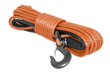 Load image into Gallery viewer, Synthetic Rope 85 Feet Rated Up to 16,000 Lbs 3/8 Inch Includes Clevis Hook and Protective Sleeve Orange Rough Country