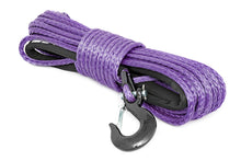 Load image into Gallery viewer, Synthetic Rope 85 Feet Rated Up to 16,000 Lbs 3/8 Inch Includes Clevis Hook and Protective Sleeve Purple Rough Country