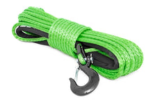 Load image into Gallery viewer, Synthetic Rope 85 Feet Rated Up to 16,000 Lbs 3/8 Inch Includes Clevis Hook and Protective Sleeve Green Rough Country