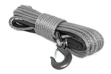 Load image into Gallery viewer, Synthetic Rope 85 Feet Rated Up to 16,000 Lbs 3/8 Inch Includes Clevis Hook and Protective Sleeve Grey Rough Country