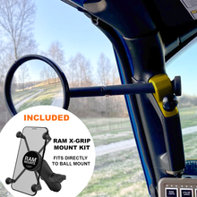 Load image into Gallery viewer, CMM Offroad Mirrors 1" Ball Mount + Ram Mount with X-Grip XL / yellow / 8" Breakaway JL/JLU A-Pillar Side Jeep Mirrors with Base Mount Driver AND Passenger