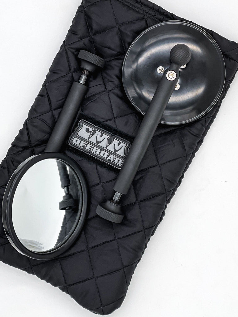 CMM Offroad mirror packed in padded storage bag — available from Offroad Trading Company