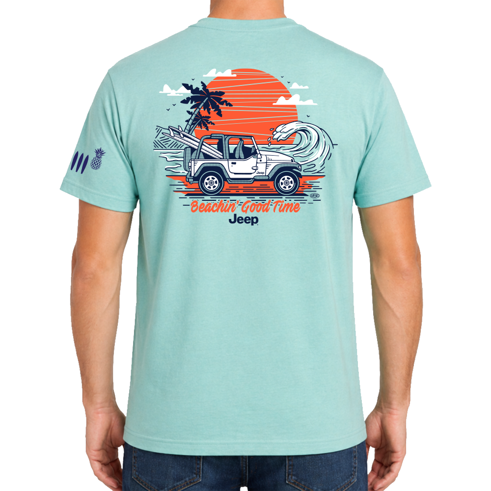 Mens Oversized T-Shirt Jeep® Wrangler Beachin' Good Time - Pool Blue