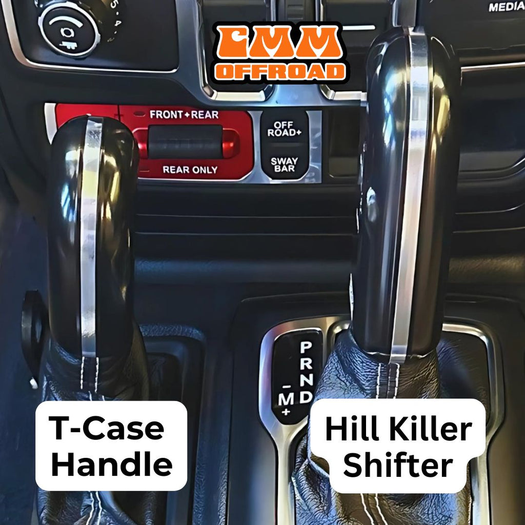 CMM Offroad Jeep center console with billet shifter installed — available from Offroad Trading Company