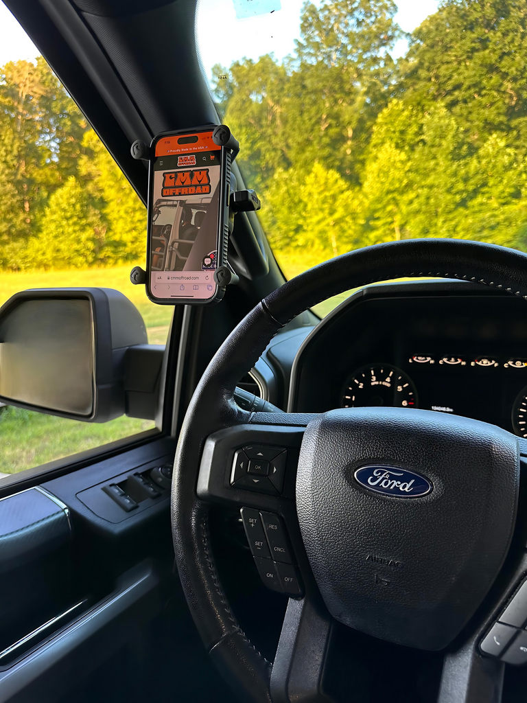 CMM Offroad driver view of phone mount — available from Offroad Trading Company