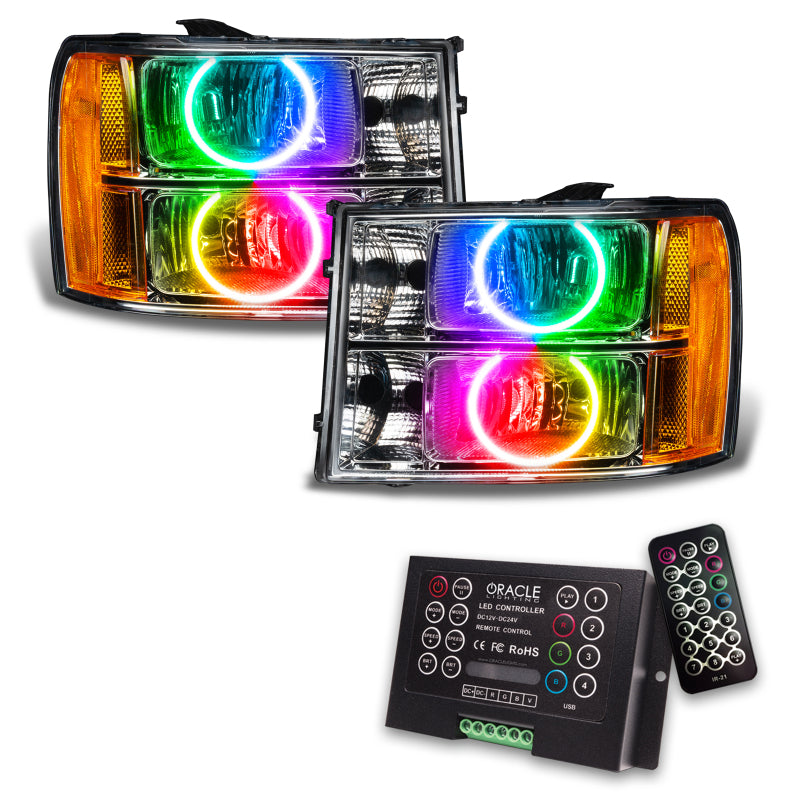 ORACLE Lighting Headlights Oracle 07-13 GMC Sierra SMD HL - Round Ring Design - ColorSHIFT w/ 2.0 Controller SEE WARRANTY