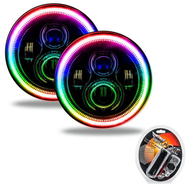ORACLE Lighting Headlights Oracle 7in High Powered LED Headlights - Black Bezel - ColorSHIFT SEE WARRANTY