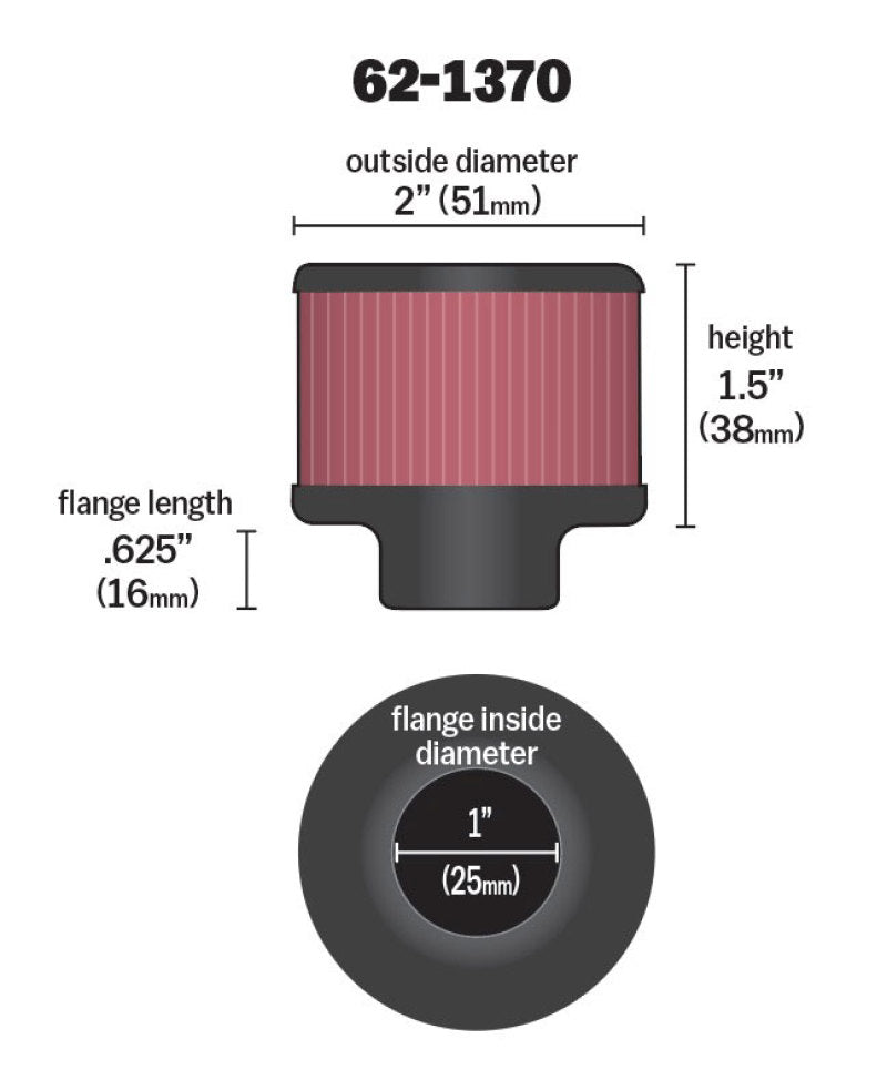 K&N Engineering Air Filters - Universal Fit K&N 1in Flange ID x 2in OD x 1.5 inch H Rubber Base Crankcase Vent Filter
