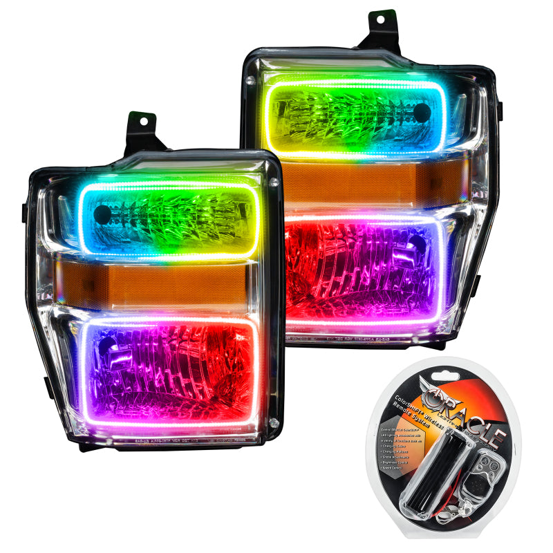 ORACLE Lighting Headlights Oracle 08-10 Ford F250/350 Pre-Assembled Halo Headlights - Chrome Housing - ColorSHIFT SEE WARRANTY