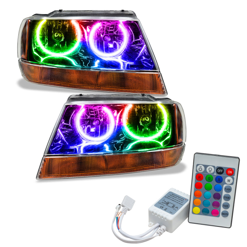 ORACLE Lighting Headlights Oracle 99-04 Jeep Grand Cherokee SMD HL - Black - ColorSHIFT w/ Simple Controller SEE WARRANTY