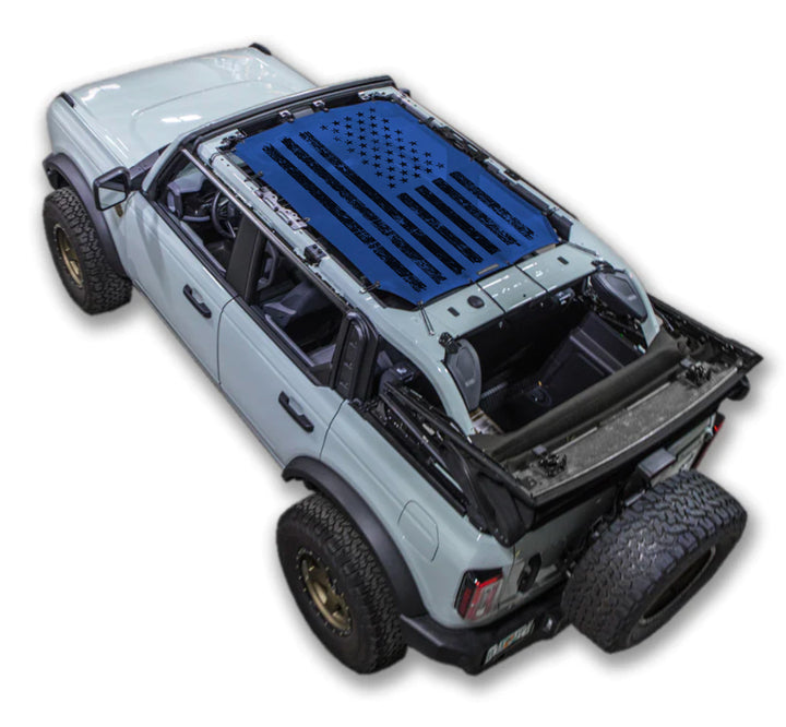 SPIDERWEBSHADE Product Blue Ford Bronco 4D Tactical Flag Distressed